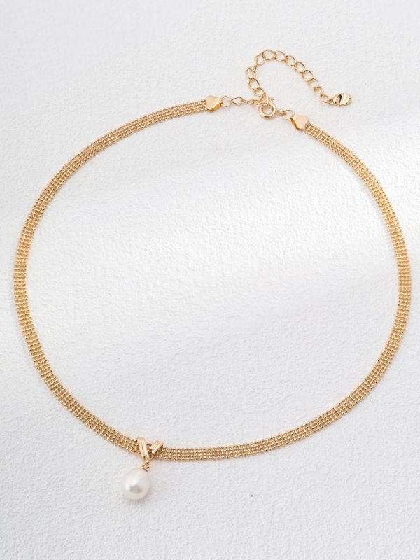 Pearl Pendant Metal Lace Design Choker - 图片 3