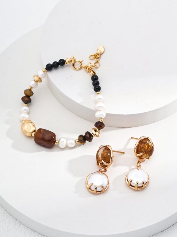 Tiger's Eye Black Onyx Pearl Bracelet - 图片 5