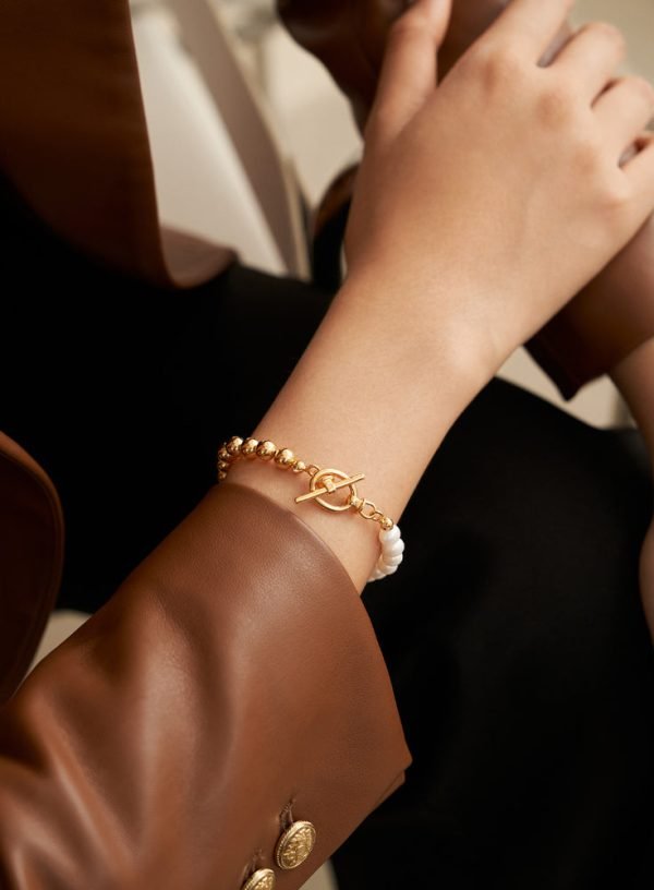 Metal Beaded Pearl Bracelet - 图片 2