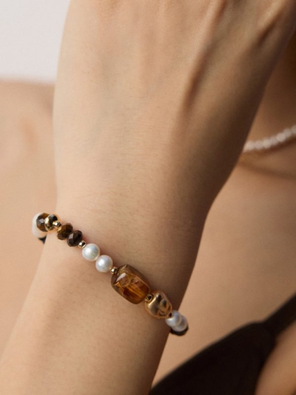 Tiger's Eye Black Onyx Pearl Bracelet - 图片 3